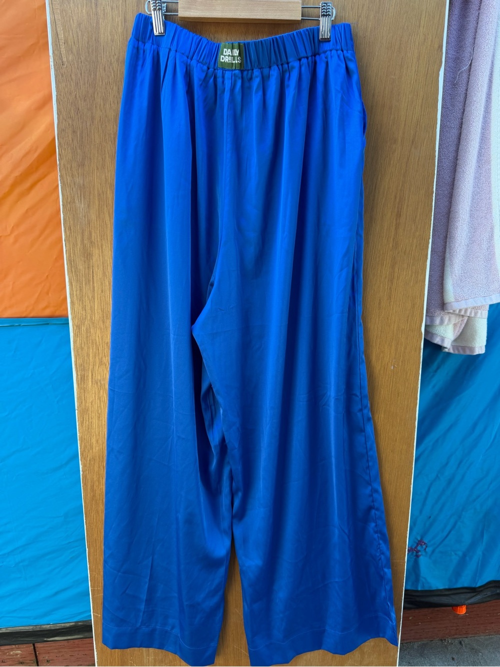 Daily Drills Blue Silk Pants Blue Size Medium